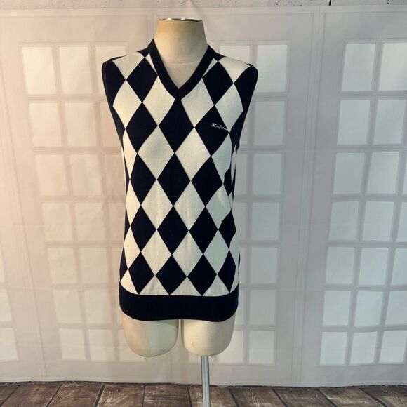 Ben Sherman Navy Signature Argyle V-Neck Pullover 100% Cotton Sweater Vest Small - Picture 1 of 8